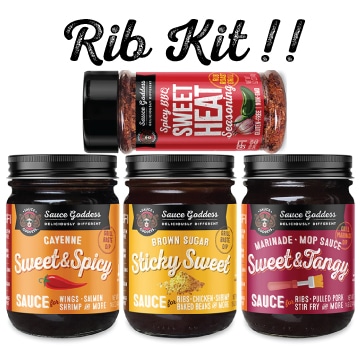 Rib Kit- 3 jars of sauce, 1 bbq spice shaker