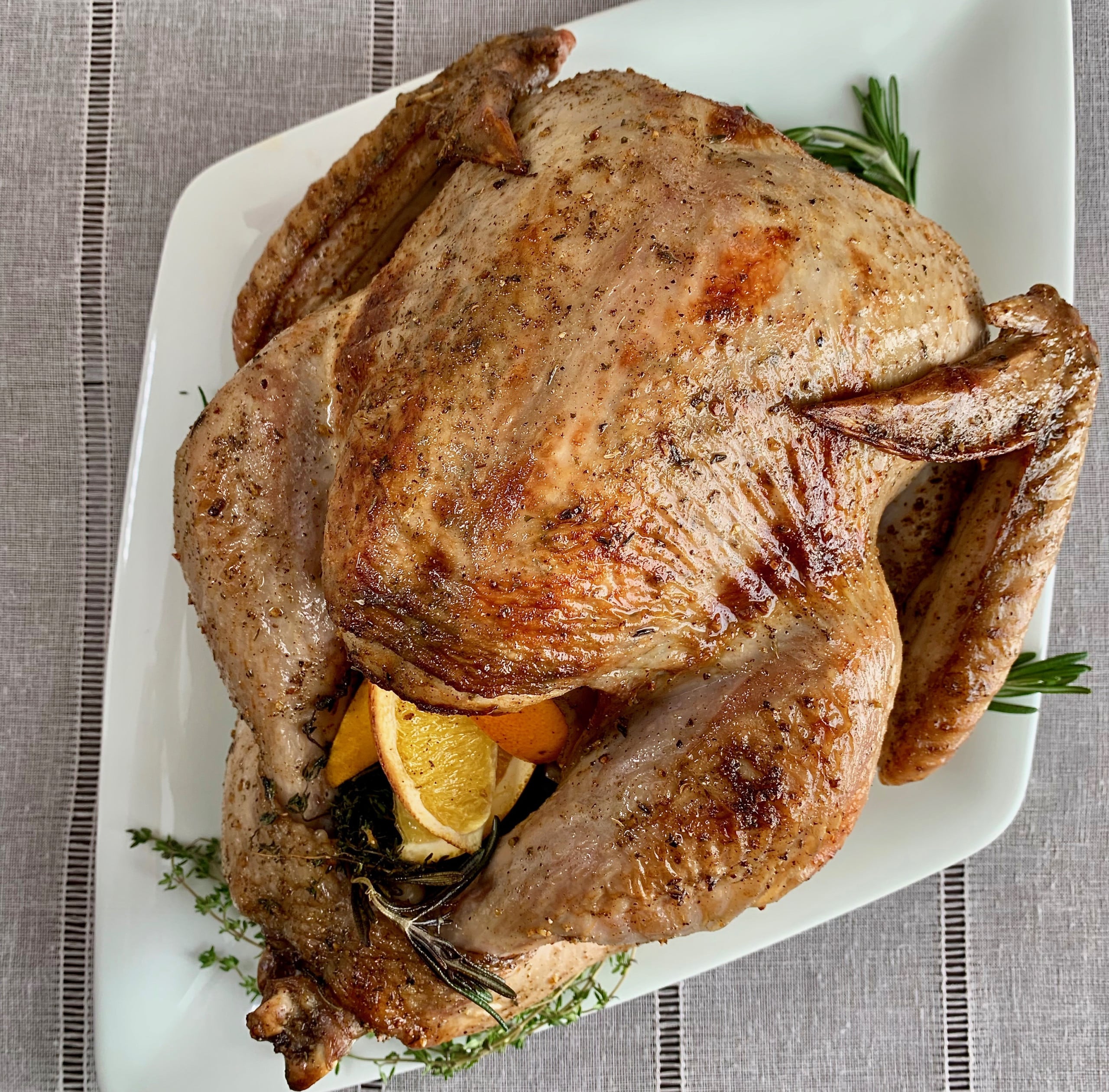 overhead picture of roasted turkey