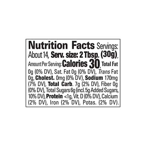 Big Tangy Sauce Nutritional Facts Panel