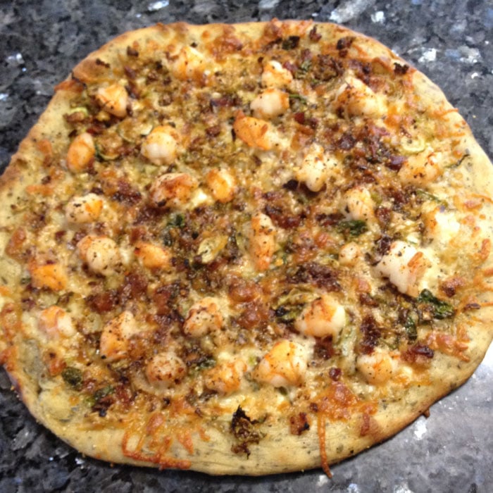 Bbq Shrimp Pizza With Shaved Brussel Sprouts
