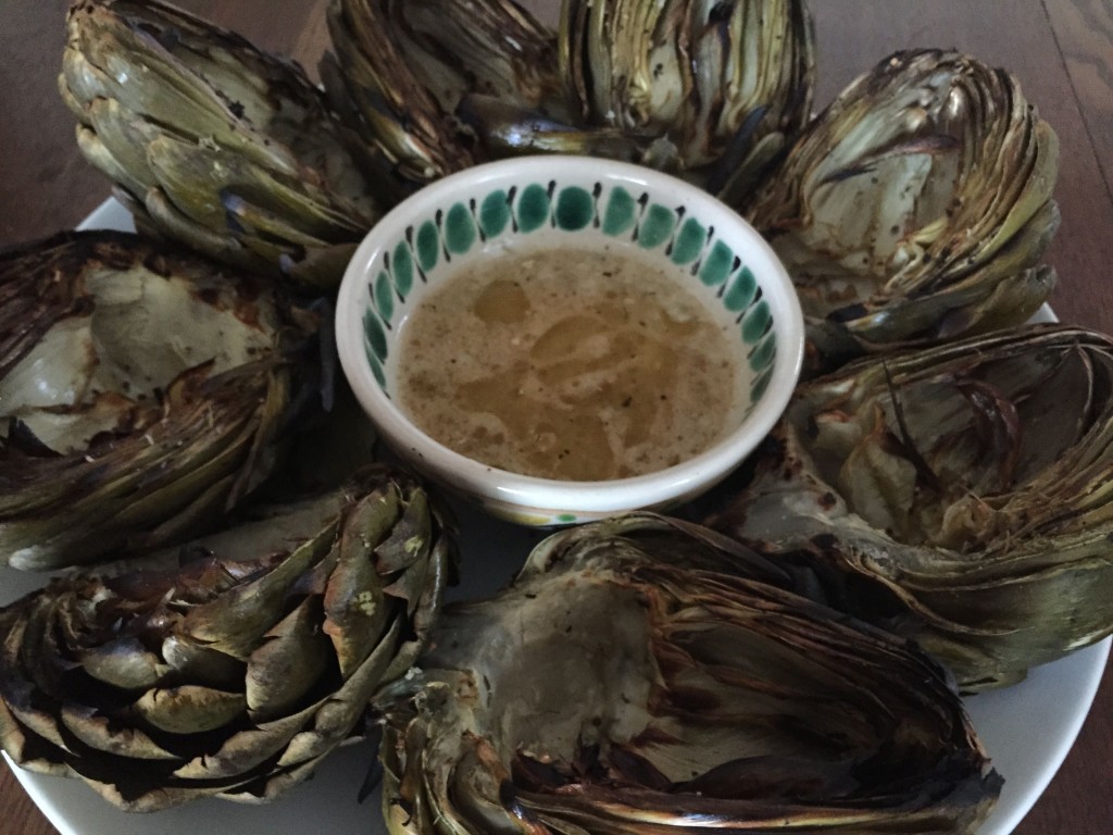 Grilled Artichokes with lemon butter