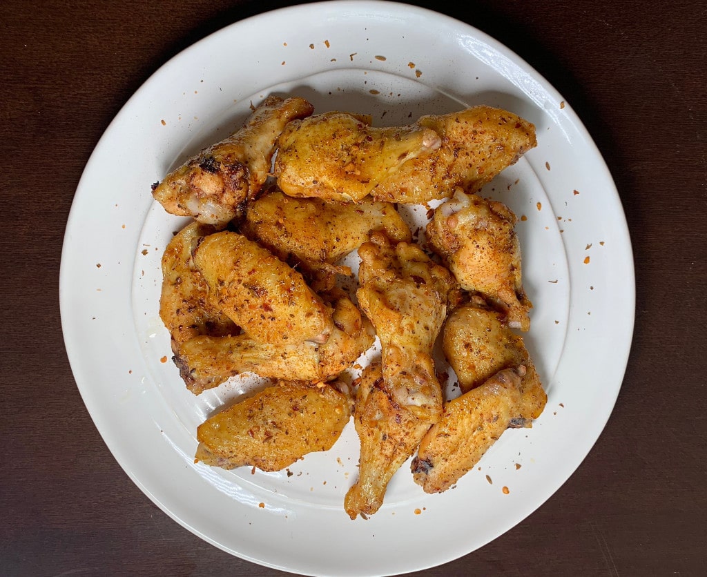 platter of dry rub wings