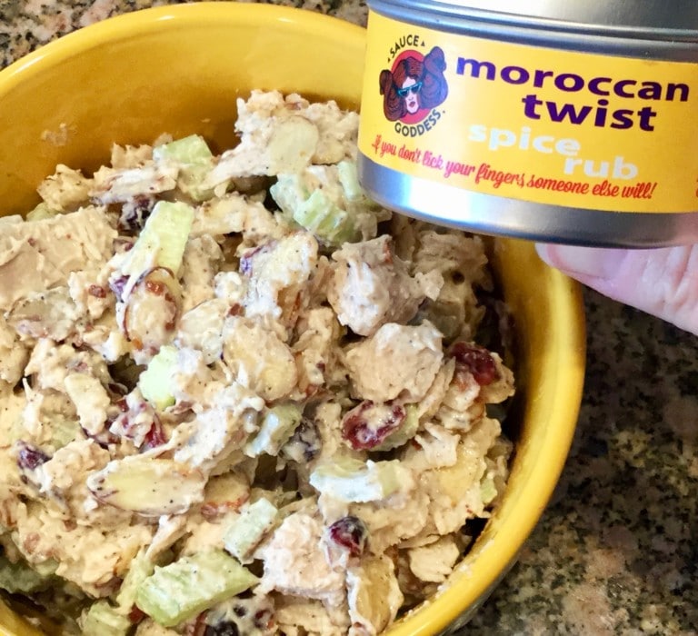 bowl of moroccan twist chicken salad