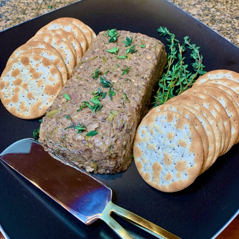 plate of mushroom pate with crackers