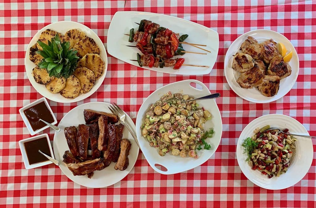 Full table of Gluten Free BBQ cooked foods