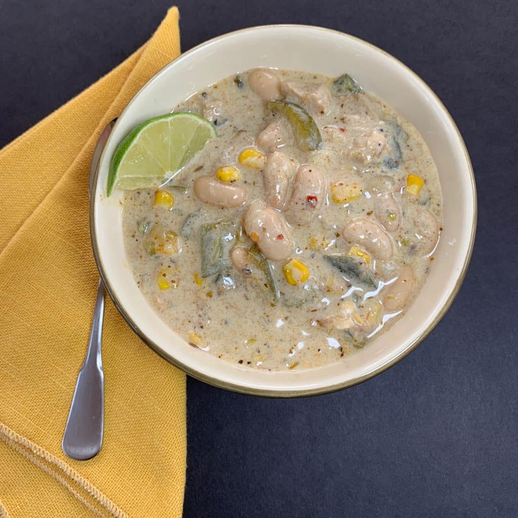 bowl of White chicken chili.