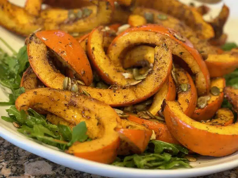 Roasted Pumpkin seasoned with Big Tom's spice rub on a platter